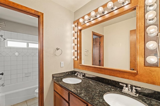 3895 NE Arrowhead Rd, Piedmont, OK 73078 - bathroom with double vanity, bathing tub / shower combination, and tile patterned floors