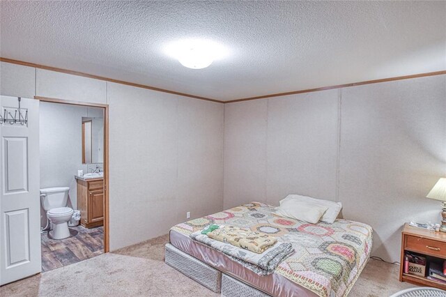 13086 240th, Blanchard, OK 73010 - carpeted bedroom featuring ornamental molding, ensuite bathroom, and a textured ceiling