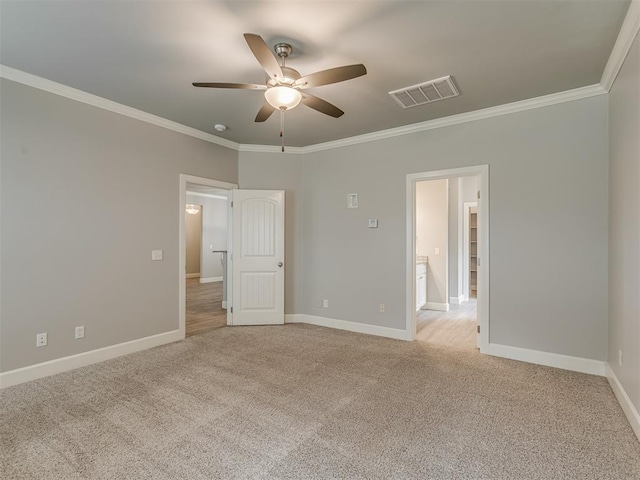 3713 Andrew Ct, Norman, OK 73072 - empty room with ceiling fan, ornamental molding, light colored carpet, and baseboards