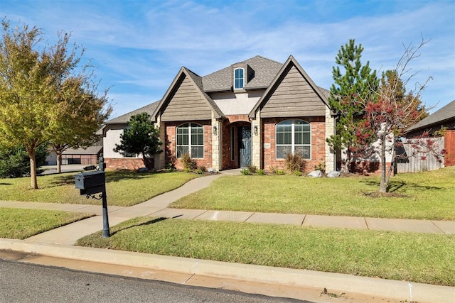 309 Turnberry Dr, Norman, OK 73069 - view of front of property with a front lawn, brick siding, and roof with shingles