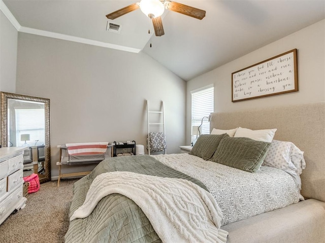 3911 Wiltshire Dr, Norman, OK 73026 - bedroom with carpet floors, lofted ceiling, and ceiling fan