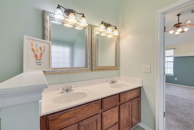 5600 Darla Dr, Oklahoma City, OK 73135 - full bath with double vanity and ceiling fan