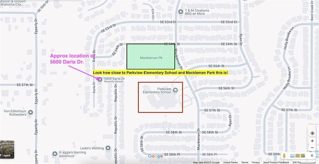 5600 Darla Dr, Oklahoma City, OK 73135 - map of property with streets / nearby areas