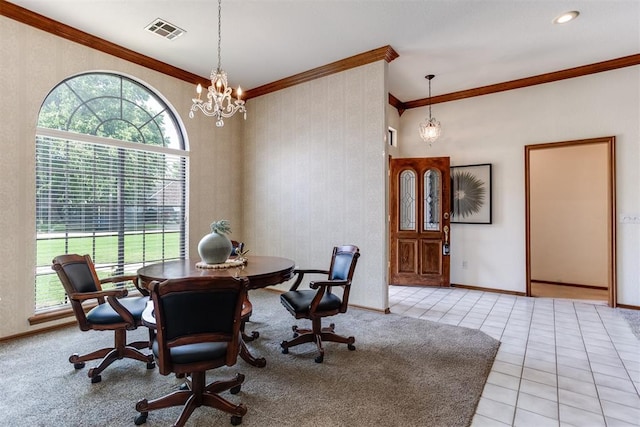 12432 Hastings Rd, Midwest City, OK 73130 - office space featuring crown molding, a chandelier, and light tile patterned flooring