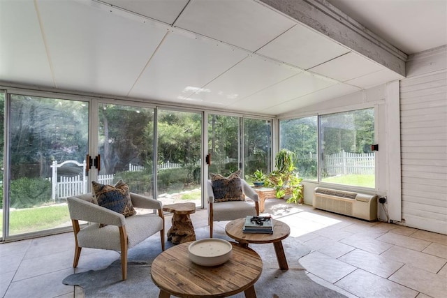 12432 Hastings Rd, Midwest City, OK 73130 - sunroom / solarium featuring lofted ceiling and a wall mounted air conditioner