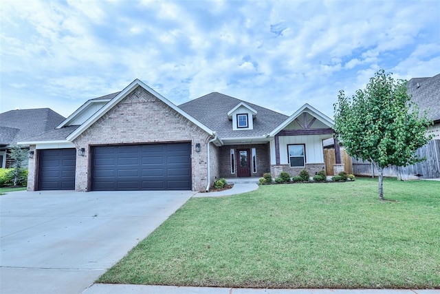 12016 SW 50th St, Mustang, OK 73064 - craftsman house with a garage, brick siding, driveway, and a shingled roof