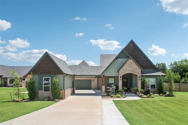 3154 Red Ridge Dr, Blanchard, OK 73010 - craftsman-style house featuring driveway, brick siding, an attached garage, board and batten siding, and a shingled roof