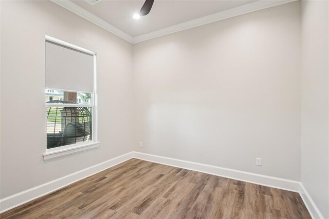 3154 Red Ridge Dr, Blanchard, OK 73010 - spare room featuring ornamental molding, baseboards, wood finished floors, a ceiling fan, and recessed lighting