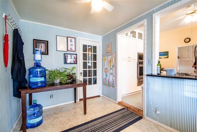 201 W 8th St, Chandler, OK 74834 - office featuring a ceiling fan, ornamental molding, tile patterned floors, and baseboards