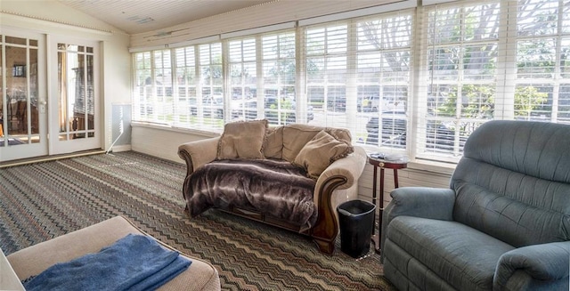 201 W 8th St, Chandler, OK 74834 - sunroom featuring lofted ceiling and carpet floors
