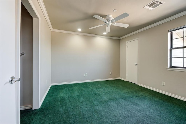 6206 Waterford Blvd Unit 45, Oklahoma City, OK 73118 - carpeted empty room with baseboards, ornamental molding, recessed lighting, and a ceiling fan
