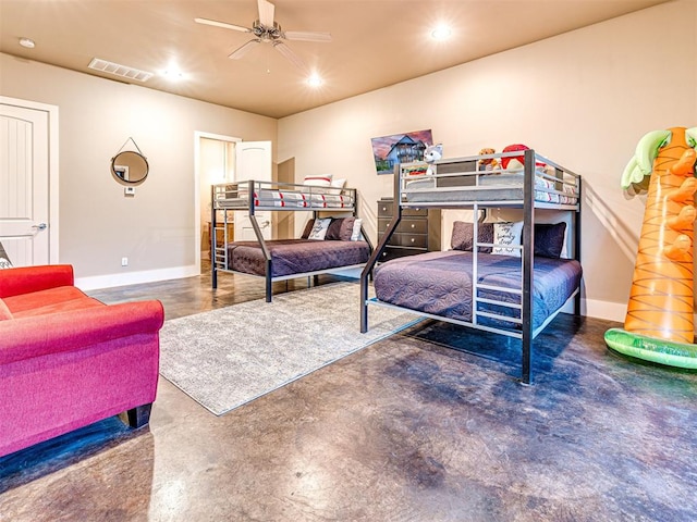 37271 S Cliff Crest Dr, Langley, OK 74301 - bedroom featuring recessed lighting, baseboards, ceiling fan, and finished concrete floors