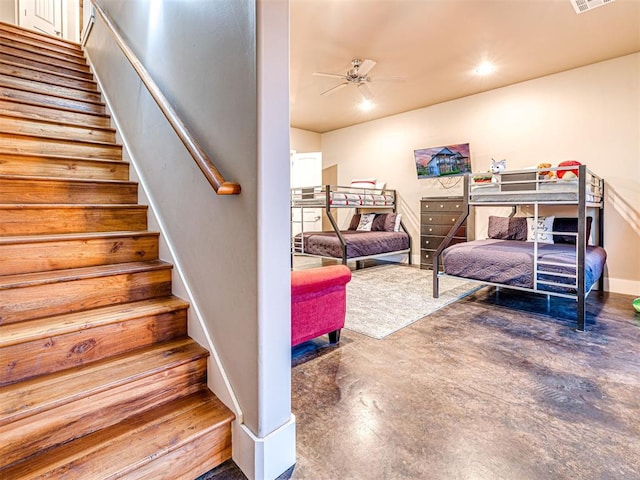 37271 S Cliff Crest Dr, Langley, OK 74301 - staircase with a ceiling fan and concrete floors
