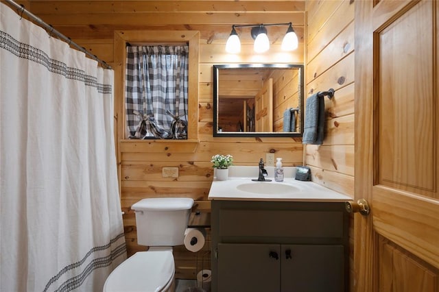1073 Southern Hills Cir, Broken Bow, OK 74728 - full bathroom featuring wooden walls, vanity, and a shower with shower curtain