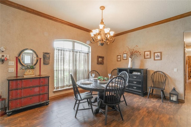 108 Raye Pl, Tuttle, OK 73089 - dining space featuring a chandelier, dark wood-type flooring, and crown molding