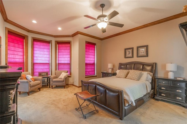 108 Raye Pl, Tuttle, OK 73089 - carpeted bedroom with ornamental molding, recessed lighting, ceiling fan, and baseboards