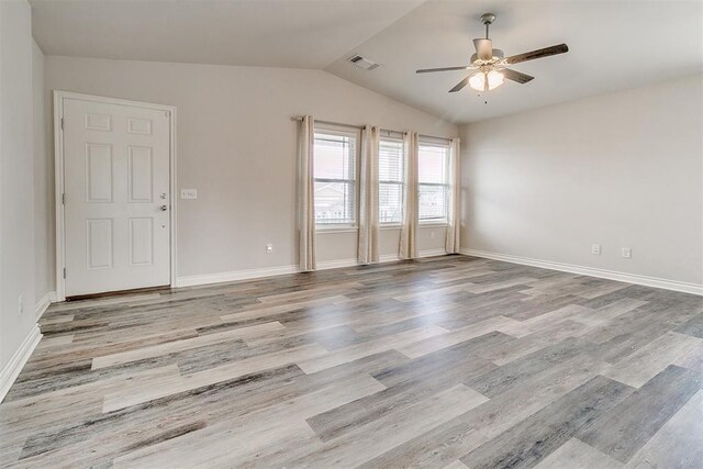 15108 Coldsun Dr, Oklahoma City, OK 73170 - spare room featuring ceiling fan, lofted ceiling, and wood finished floors