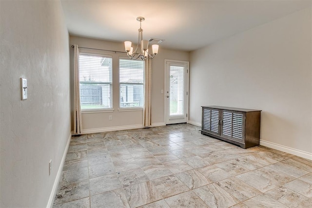 15108 Coldsun Dr, Oklahoma City, OK 73170 - unfurnished dining area with a chandelier and stone finish flooring