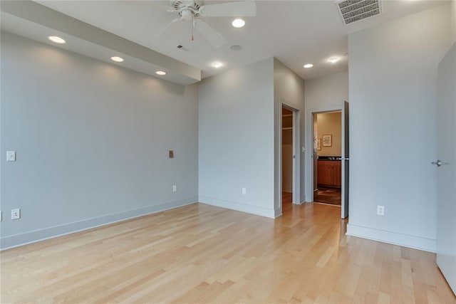 301 NE 4th St Unit 10, Oklahoma City, OK 73104 - empty room featuring a ceiling fan, light wood finished floors, baseboards, and recessed lighting