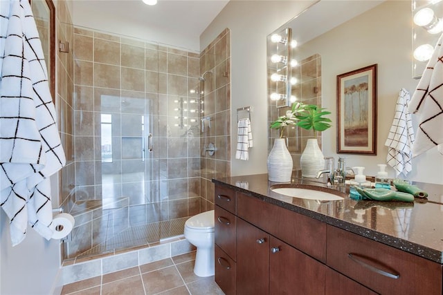 301 NE 4th St Unit 10, Oklahoma City, OK 73104 - full bathroom with a shower stall, vanity, toilet, and tile patterned flooring