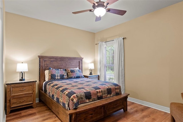 262 Shrouder Rd, Broken Bow, OK 74728 - bedroom with light wood-style floors, baseboards, and a ceiling fan