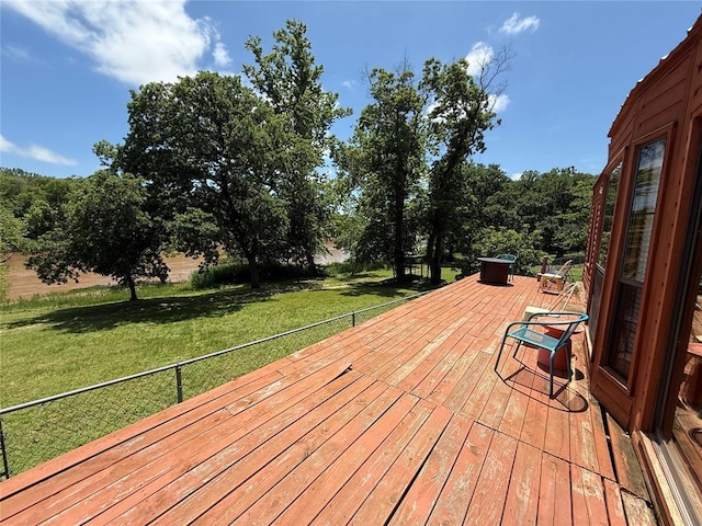 410052 E 1103rd Rd, Checotah, OK 74426 - wooden deck featuring a lawn
