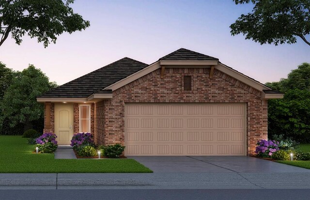 9205 SW 45th Ter, Oklahoma City, OK 73179 - ranch-style home featuring brick siding, a garage, driveway, and a yard