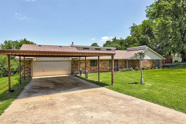 11129 E Thayer St, Midwest City, OK 73130 - view of front facade with a front lawn, concrete driveway, and a carport