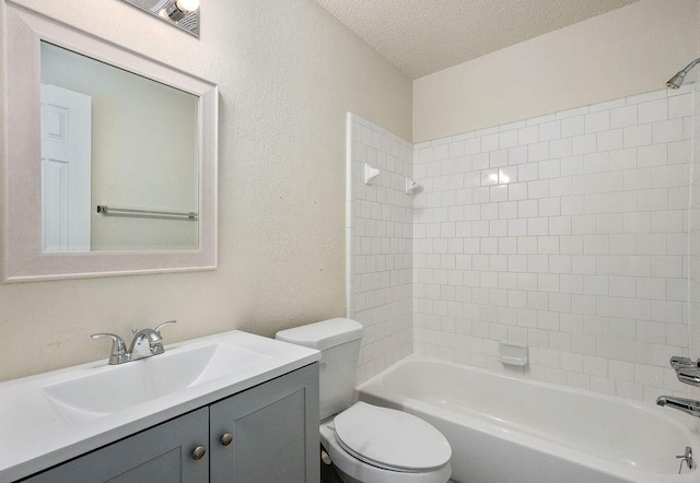 6225 SE 46th St, Oklahoma City, OK 73135 - full bath featuring vanity, shower / washtub combination, a textured ceiling, and a textured wall