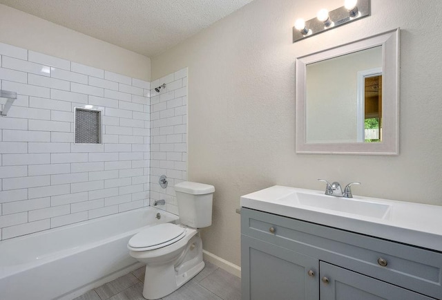 6225 SE 46th St, Oklahoma City, OK 73135 - full bath with vanity, a textured ceiling, shower / bath combination, and tile patterned floors