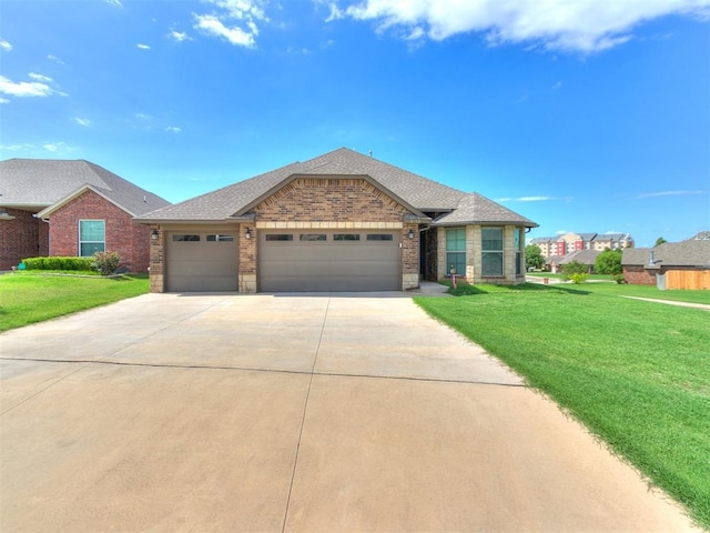 5512 Cheyenne Rd, Warr Acres, OK 73132 - view of front of house featuring driveway, a garage, a front lawn, and brick siding