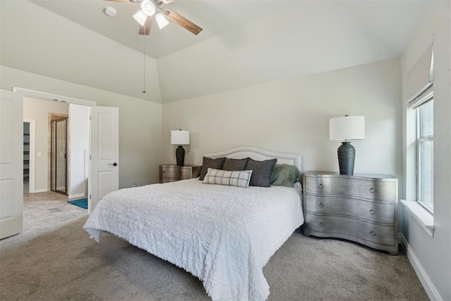 917 NW 186th St, Edmond, OK 73012 - bedroom with carpet floors, lofted ceiling, and a ceiling fan