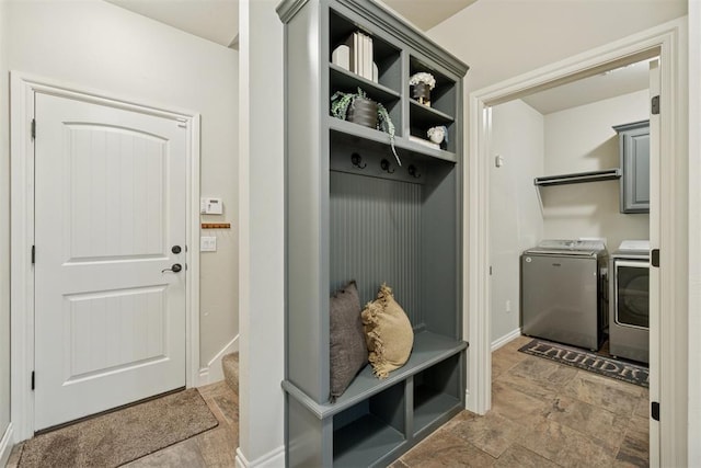 917 NW 186th St, Edmond, OK 73012 - mudroom with separate washer and dryer and stone finish floors