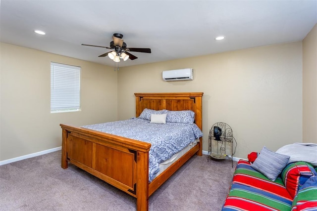 498 Big Horn Rd, Mcalester, OK 74501 - carpeted bedroom featuring a wall unit AC, recessed lighting, and a ceiling fan