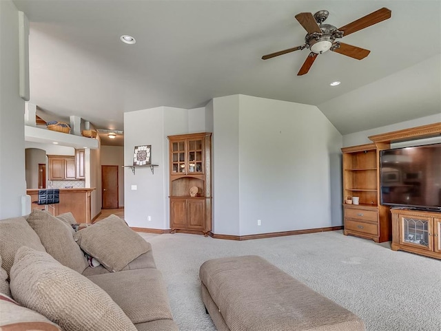 1316 NW 171st St, Edmond, OK 73012 - living area featuring ceiling fan, light carpet, recessed lighting, and lofted ceiling