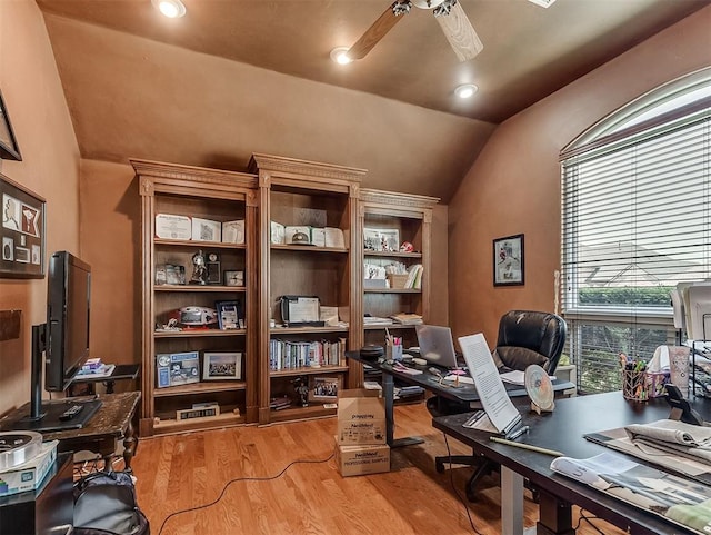 1316 NW 171st St, Edmond, OK 73012 - office space with vaulted ceiling, ceiling fan, and light wood-style floors