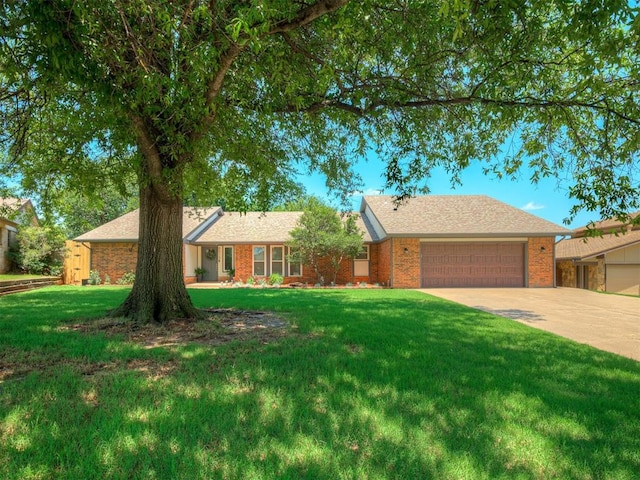 6513 NW 95th St, Oklahoma City, OK 73162 - single story home with an attached garage, concrete driveway, a front yard, and brick siding