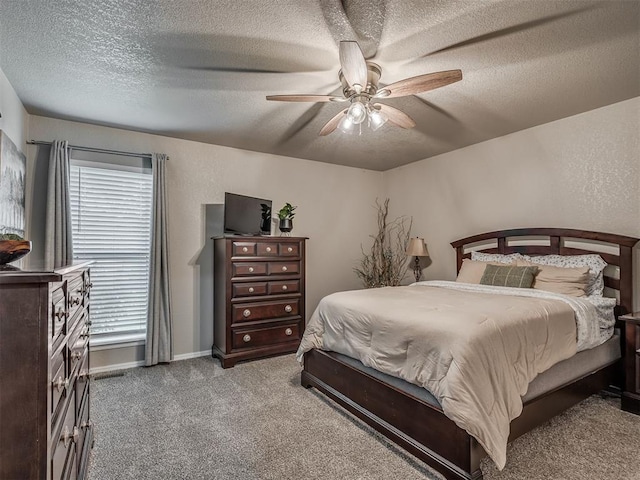 6513 NW 95th St, Oklahoma City, OK 73162 - carpeted bedroom featuring a textured ceiling, ceiling fan, and baseboards