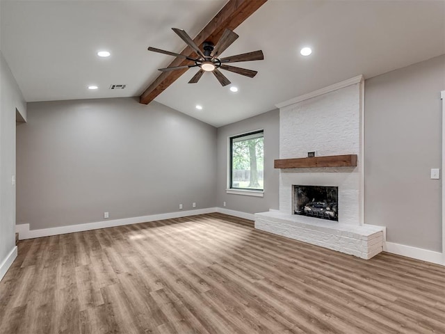16101 S Rock Creek Rd, Shawnee, OK 74801 - unfurnished living room featuring ceiling fan, wood finished floors, a fireplace, baseboards, and recessed lighting