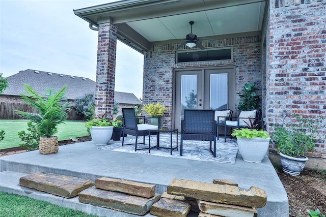 3434 Crampton Gap Way, Norman, OK 73069 - view of patio with a ceiling fan and french doors