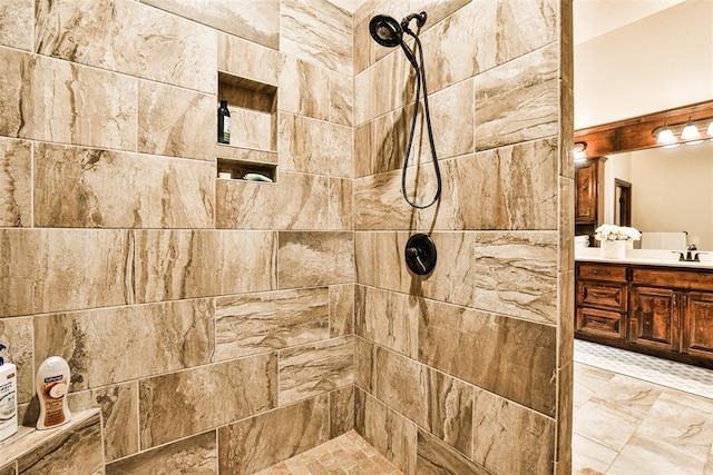 3434 Crampton Gap Way, Norman, OK 73069 - bathroom with vanity and tiled shower