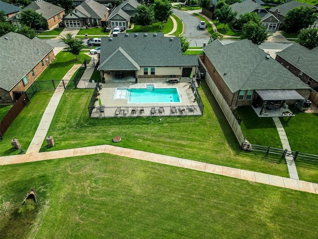 3434 Crampton Gap Way, Norman, OK 73069 - view of swimming pool with a residential view, a fenced backyard, and a patio area