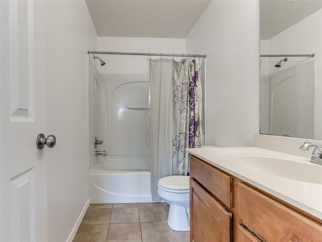 724 Ga Zump Dr, Norman, OK 73069 - full bath with shower / bathtub combination with curtain, vanity, toilet, tile patterned flooring, and baseboards