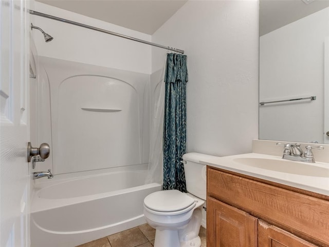 724 Ga Zump Dr, Norman, OK 73069 - bathroom with shower / bath combo, tile patterned flooring, vanity, and toilet