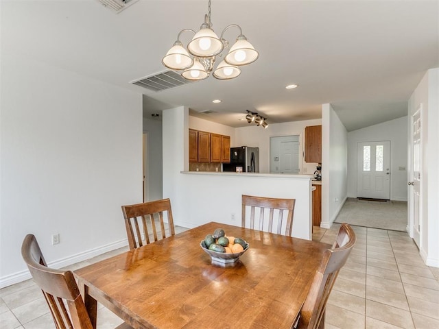 724 Ga Zump Dr, Norman, OK 73069 - dining space with light tile patterned floors, a chandelier, baseboards, and recessed lighting