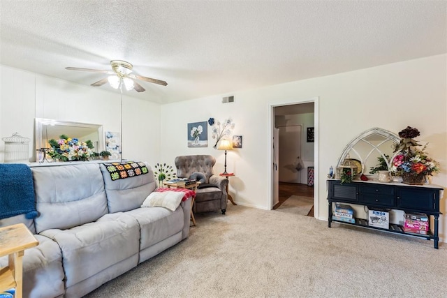 4912 NW 29th St, Oklahoma City, OK 73127 - living area with a ceiling fan, light colored carpet, and a textured ceiling