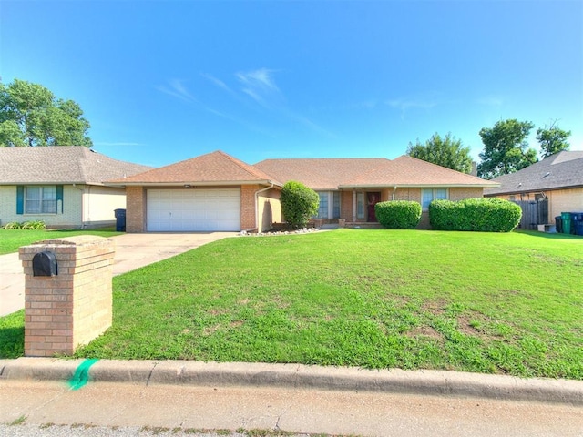 5201 SE 53rd St, Oklahoma City, OK 73135 - single story home featuring an attached garage, a front lawn, brick siding, and concrete driveway