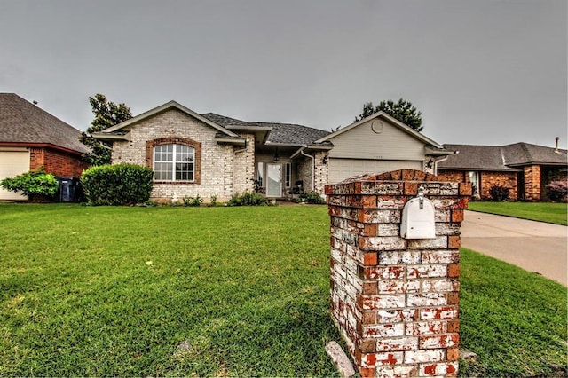 8113 Turtle Dove Dr, Oklahoma City, OK 73132 - ranch-style home featuring an attached garage, a front yard, brick siding, and a shingled roof