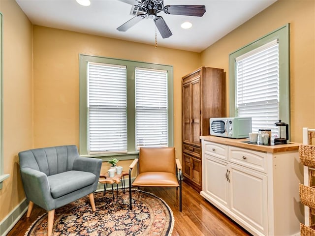1616 NW 41st St, Oklahoma City, OK 73118 - living area with light wood-style flooring, ceiling fan, baseboards, and recessed lighting