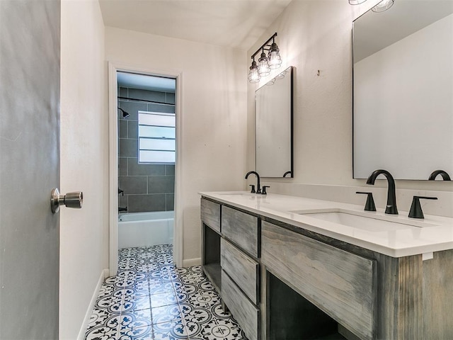 1117 Washington St, Edmond, OK 73034 - bathroom with double vanity, tile patterned flooring, and shower / bathtub combination